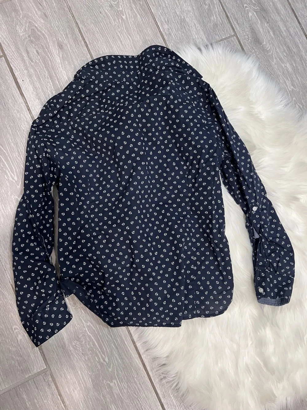 Tommy Hilfiger Navy Button-Down Shirt with White Anchor Print